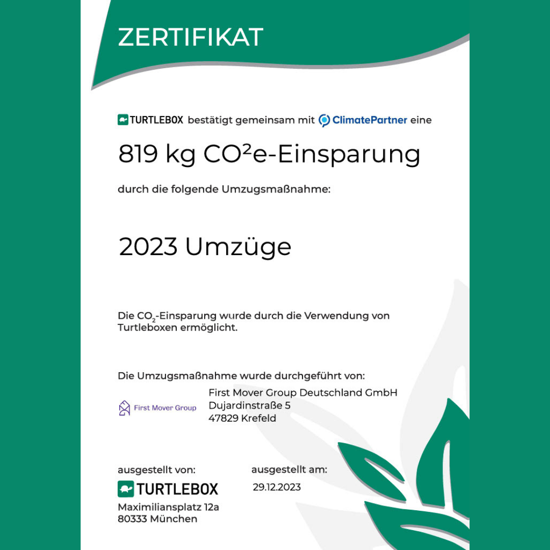 CO2-Zertifikat. Nachhaltigere Firmenumzüge